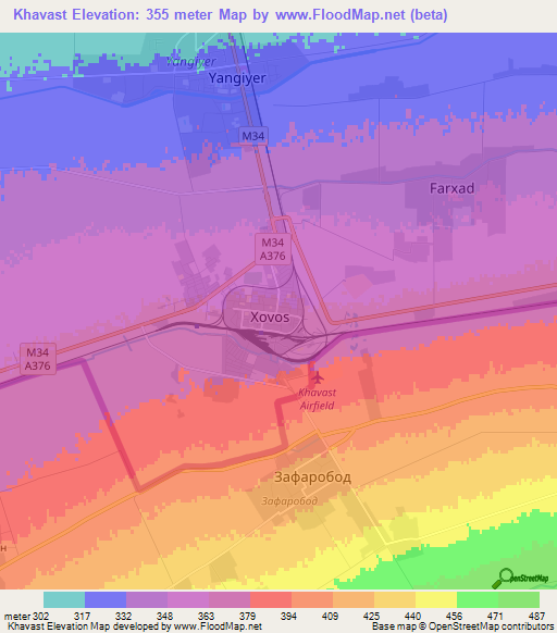 Khavast,Uzbekistan Elevation Map