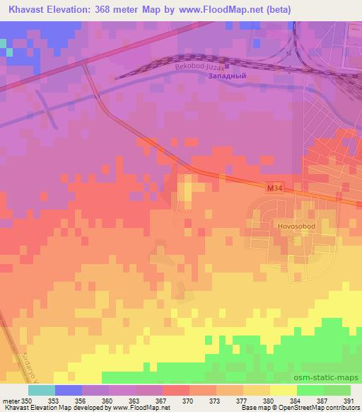 Khavast,Uzbekistan Elevation Map