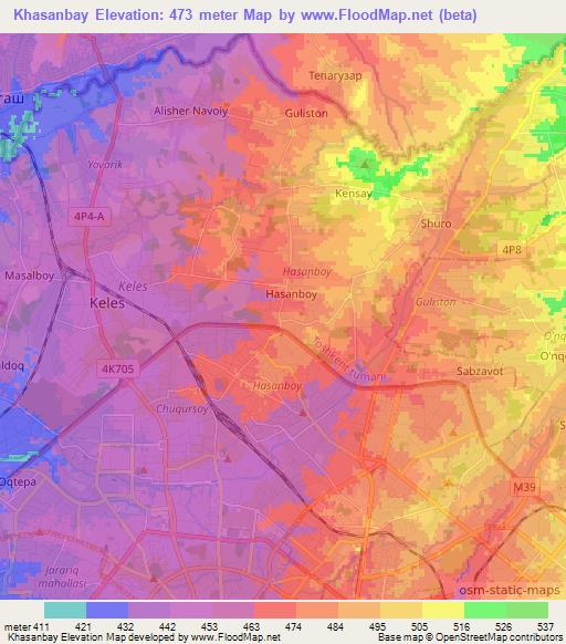 Khasanbay,Uzbekistan Elevation Map