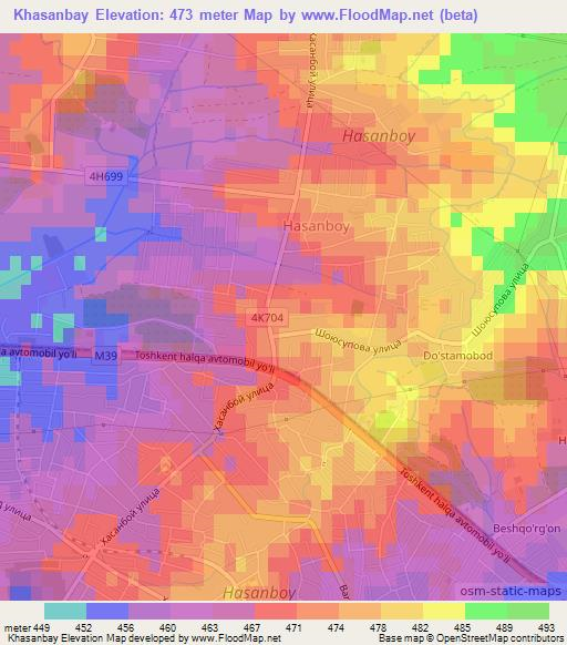Khasanbay,Uzbekistan Elevation Map