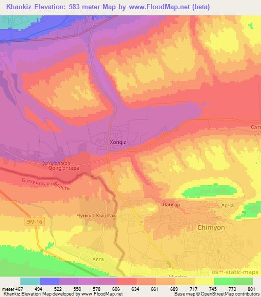 Khankiz,Uzbekistan Elevation Map