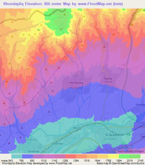 Khondayliq,Uzbekistan Elevation Map