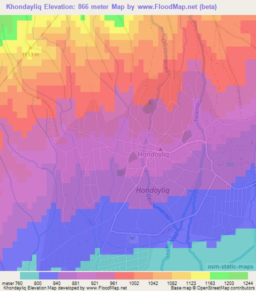 Khondayliq,Uzbekistan Elevation Map