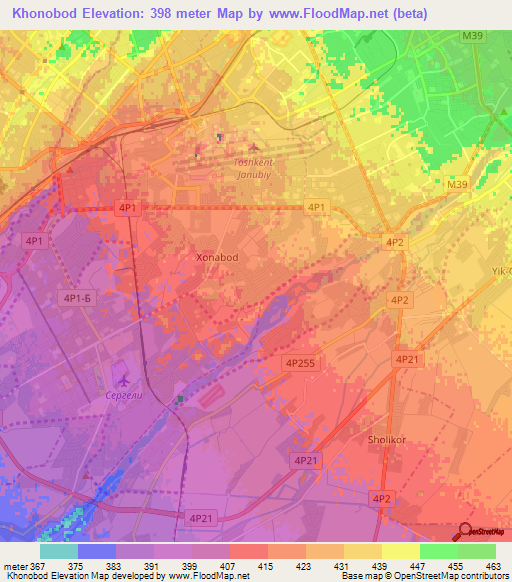 Khonobod,Uzbekistan Elevation Map