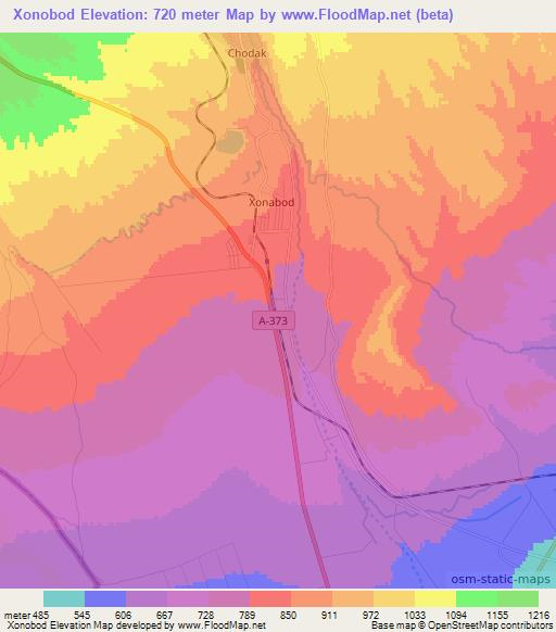 Xonobod,Uzbekistan Elevation Map