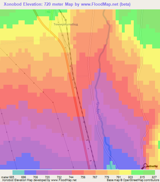 Xonobod,Uzbekistan Elevation Map