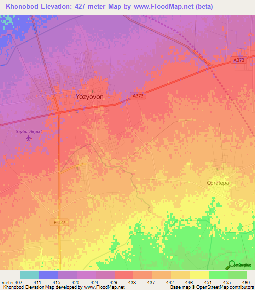 Khonobod,Uzbekistan Elevation Map