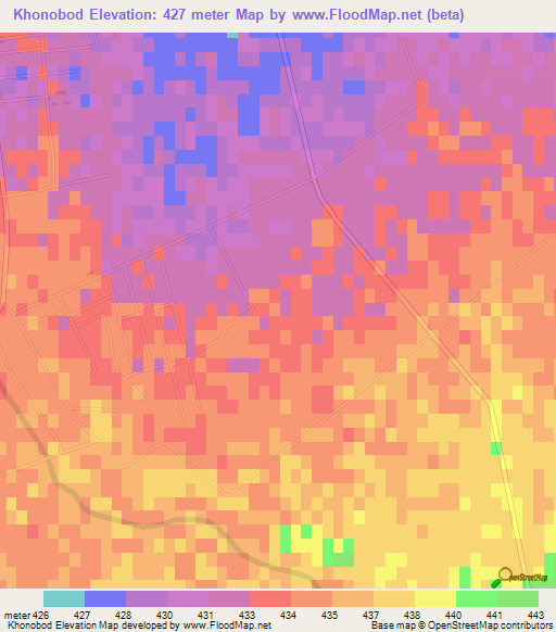 Khonobod,Uzbekistan Elevation Map