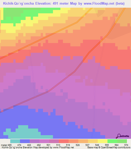 Kichik-Qo`rg`oncha,Uzbekistan Elevation Map