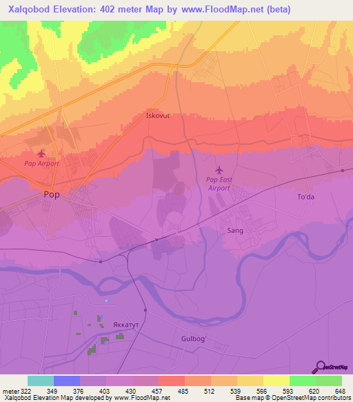 Xalqobod,Uzbekistan Elevation Map