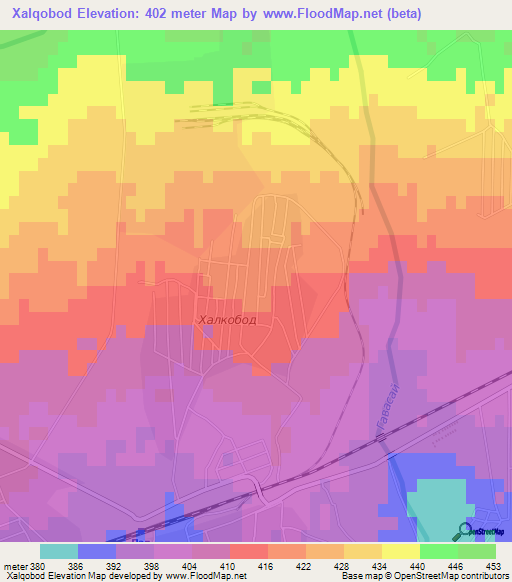 Xalqobod,Uzbekistan Elevation Map