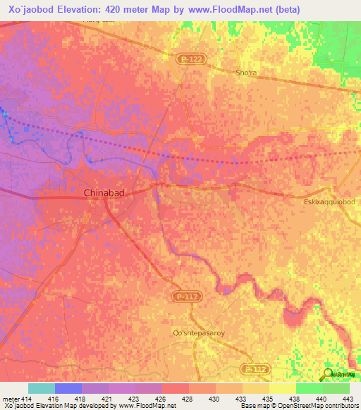 Xo`jaobod,Uzbekistan Elevation Map