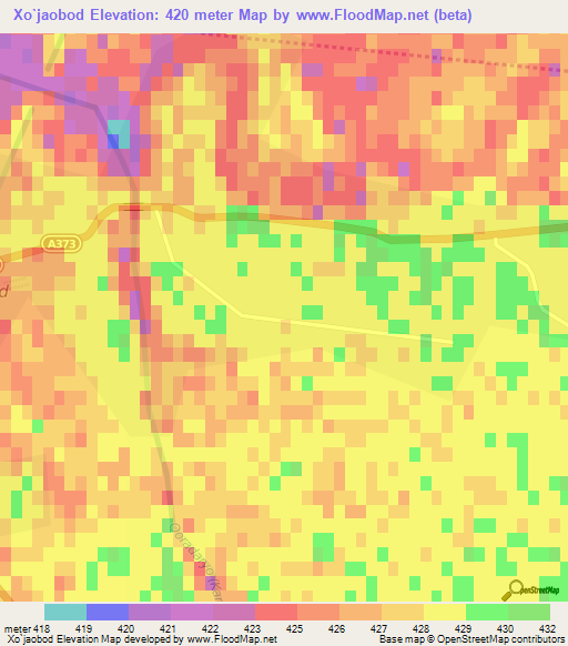 Xo`jaobod,Uzbekistan Elevation Map