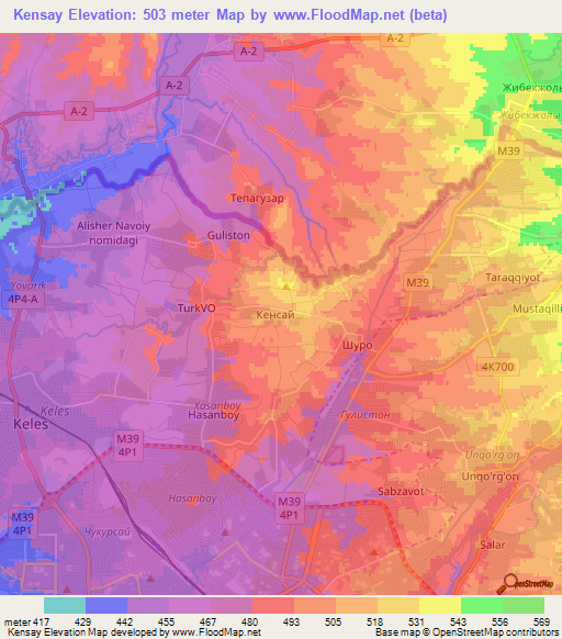 Kensay,Uzbekistan Elevation Map