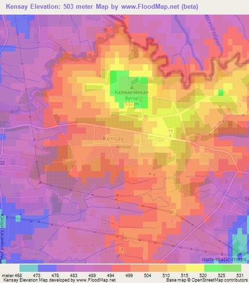 Kensay,Uzbekistan Elevation Map