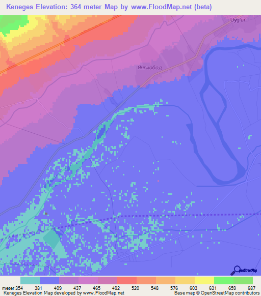 Keneges,Uzbekistan Elevation Map