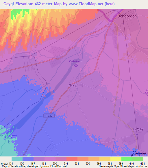 Qayqi,Uzbekistan Elevation Map