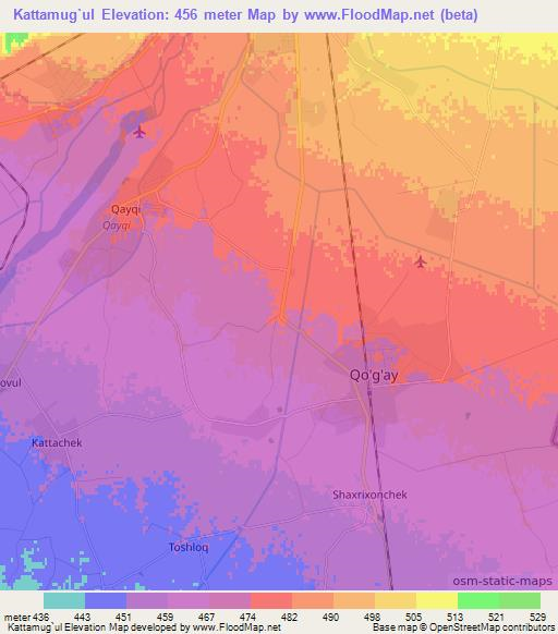 Kattamug`ul,Uzbekistan Elevation Map