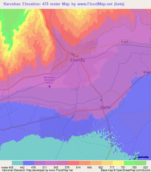 Karvshan,Uzbekistan Elevation Map