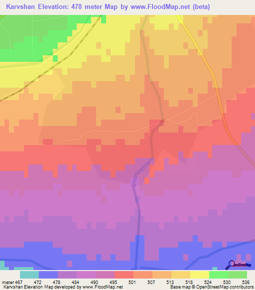 Karvshan,Uzbekistan Elevation Map