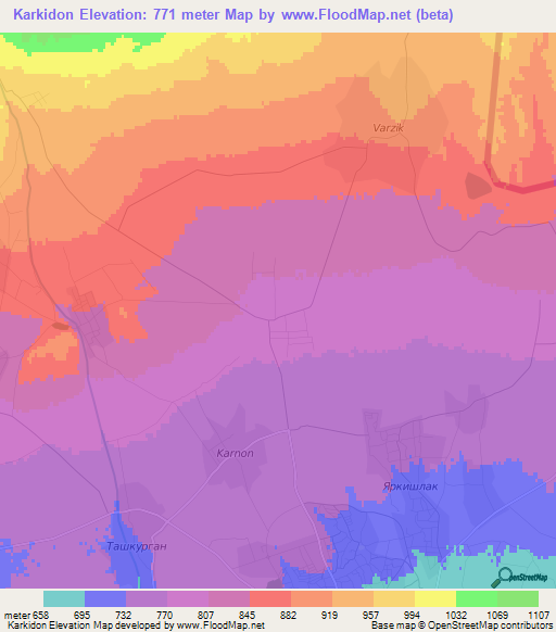 Karkidon,Uzbekistan Elevation Map