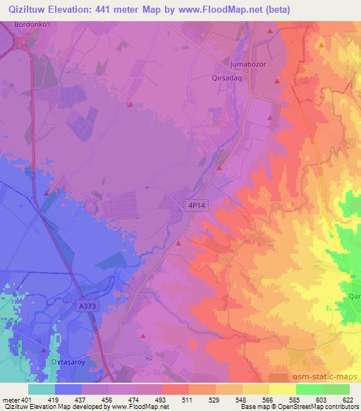 Qiziltuw,Uzbekistan Elevation Map