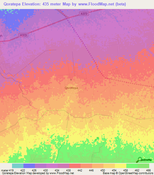 Qoratepa,Uzbekistan Elevation Map