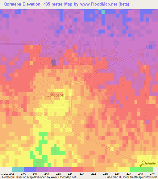 Qoratepa,Uzbekistan Elevation Map