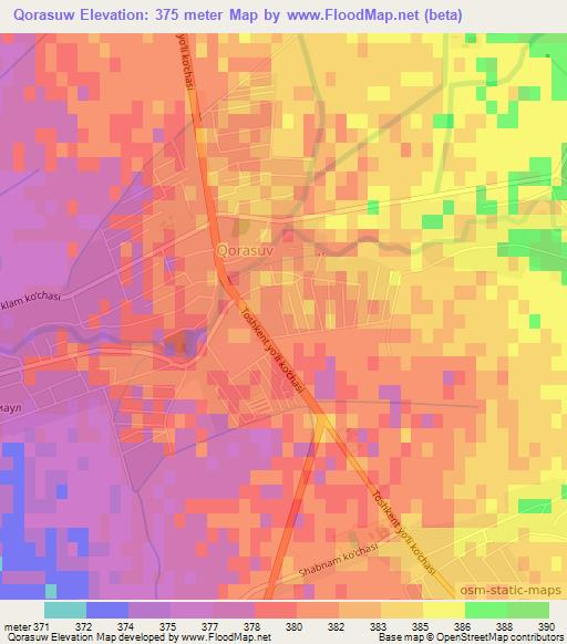 Qorasuw,Uzbekistan Elevation Map