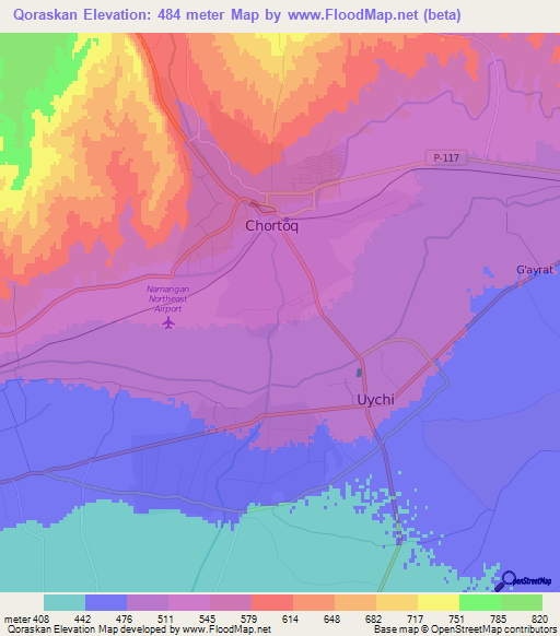 Qoraskan,Uzbekistan Elevation Map