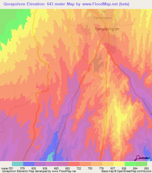 Qorapolvon,Uzbekistan Elevation Map