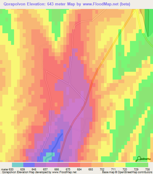 Qorapolvon,Uzbekistan Elevation Map