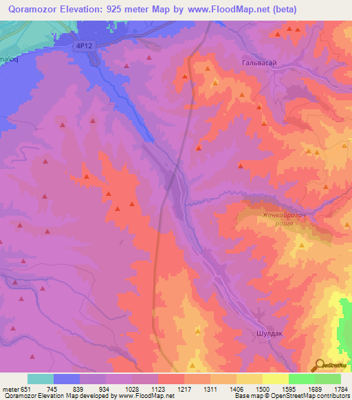 Qoramozor,Uzbekistan Elevation Map