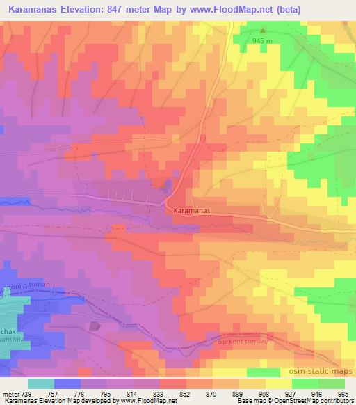 Karamanas,Uzbekistan Elevation Map