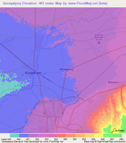 Qoraqalpoq,Uzbekistan Elevation Map