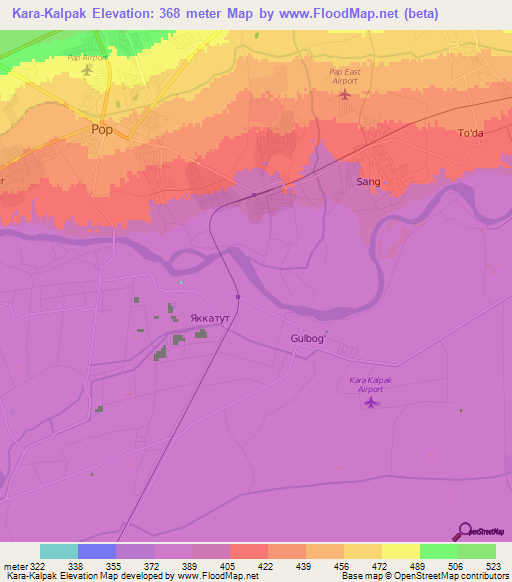 Kara-Kalpak,Uzbekistan Elevation Map