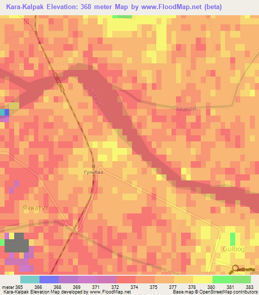 Kara-Kalpak,Uzbekistan Elevation Map