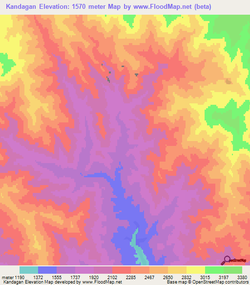 Kandagan,Uzbekistan Elevation Map