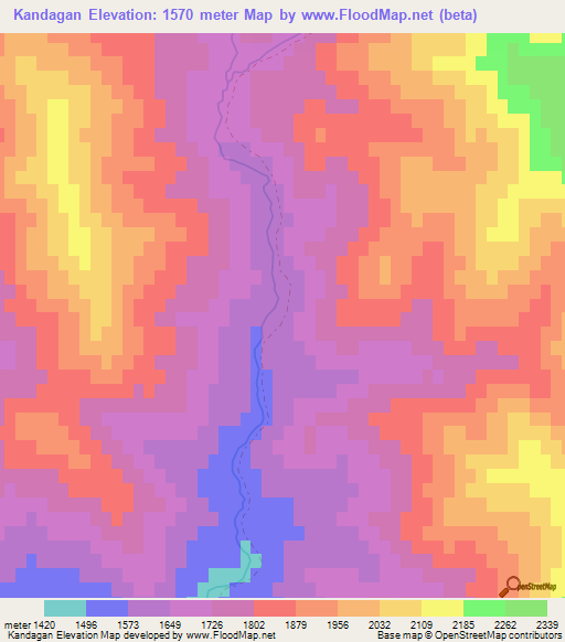 Kandagan,Uzbekistan Elevation Map