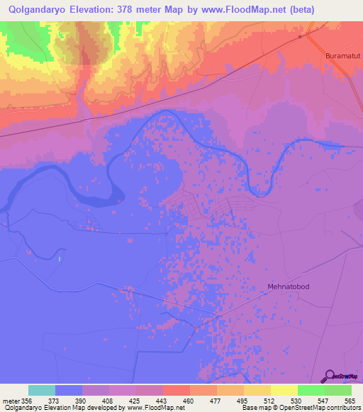 Qolgandaryo,Uzbekistan Elevation Map