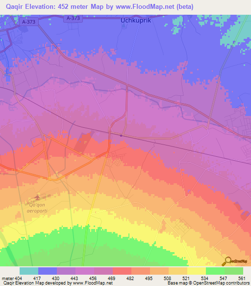 Qaqir,Uzbekistan Elevation Map