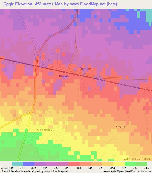 Qaqir,Uzbekistan Elevation Map