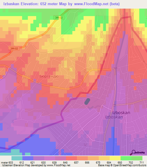 Izbaskan,Uzbekistan Elevation Map