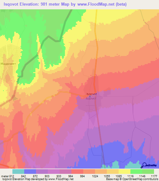 Isqovot,Uzbekistan Elevation Map