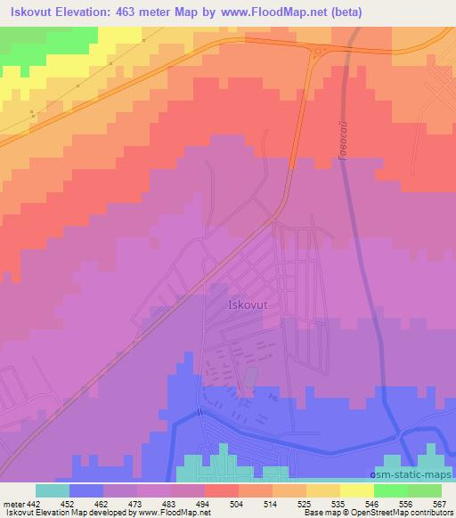 Iskovut,Uzbekistan Elevation Map