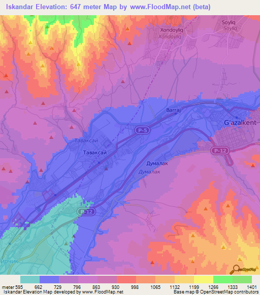Iskandar,Uzbekistan Elevation Map