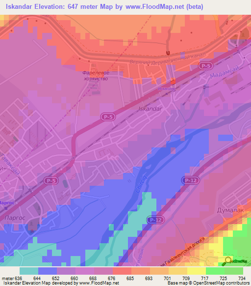 Iskandar,Uzbekistan Elevation Map