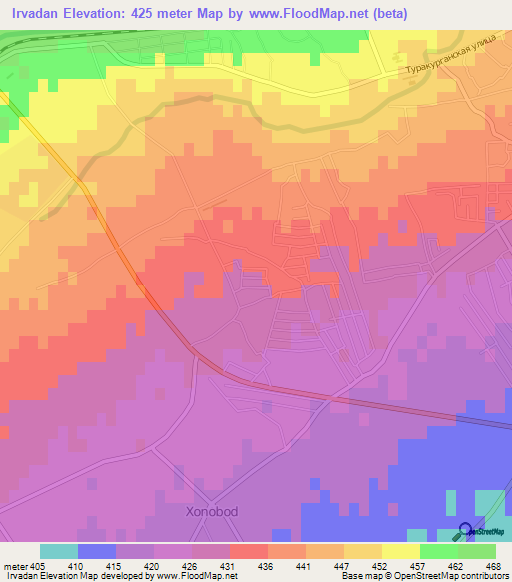Irvadan,Uzbekistan Elevation Map