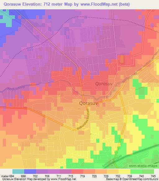 Qorasuw,Uzbekistan Elevation Map