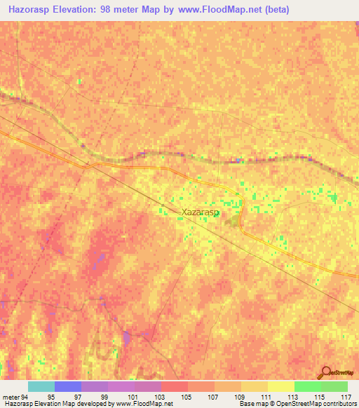 Hazorasp,Uzbekistan Elevation Map